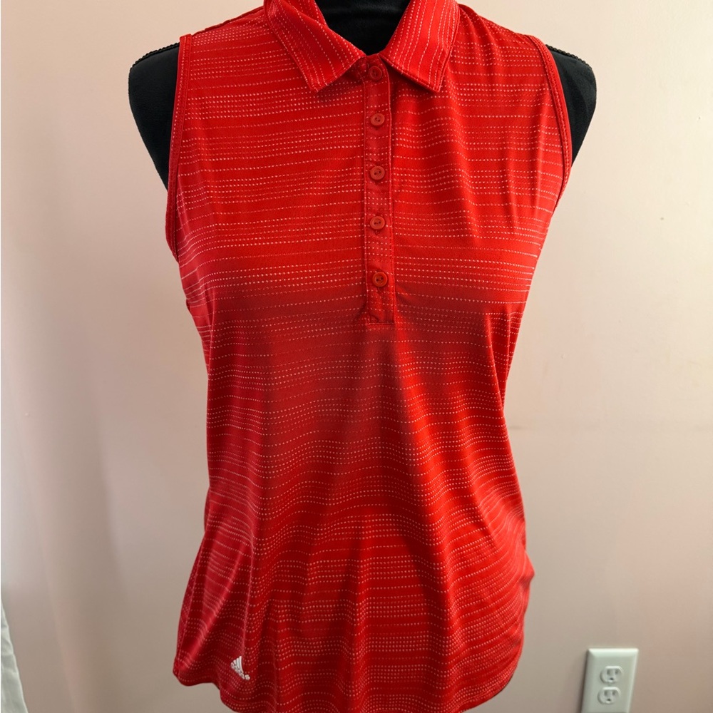 Adidas Red Sleeveless Golf Polo Top Size Medium Performance Athletic Shirt